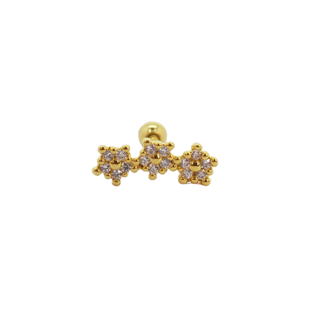 MICROBELL CLUSTER 3 FLORES ZIRCONIA BANHO OURO