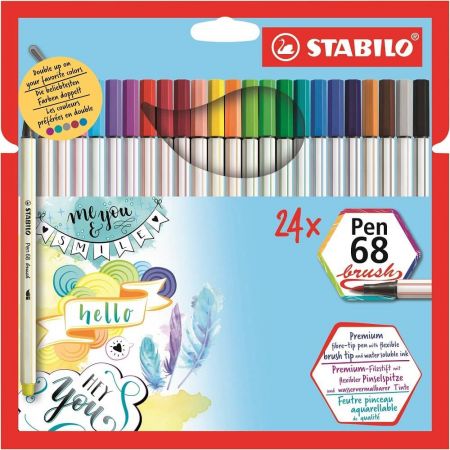 Caneta Stabilo Pen 68 Brush Estojo com 24 Cores