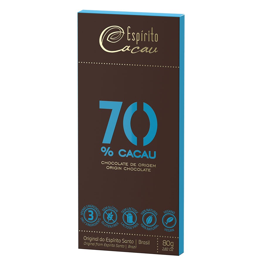 Tablete chocolate 70% cacau  - 80g - caixa c/ 10 un.