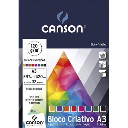 BLOCO A3 CRIATIVO CARDS CANSON 120G C/ 32F 8 CORES