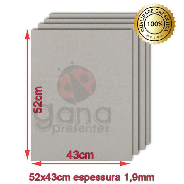 Papelão para cartonagem 40x50cm espessura 1,9mm - Cinza 10 placas de 1,9mm-Papelão