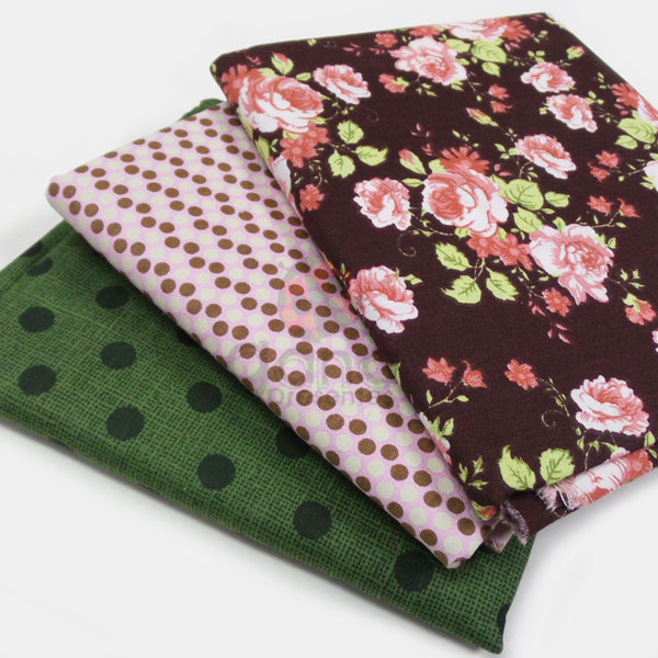 Tecido de Revestimento Cartonagem - Kit 3 tecidos Composê Rosas Poá Verde Composês Poa