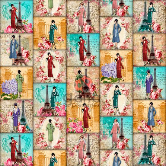 Tecido de Revestimento cartonagem patchwork Digital - Estampado nº358 estampa #358 Mulheres Paris