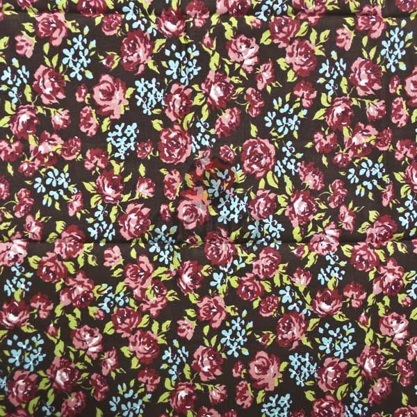 Tecido de Revestimento cartonagem patchwork - Estampado Marrom nº443 Floral Vermelho