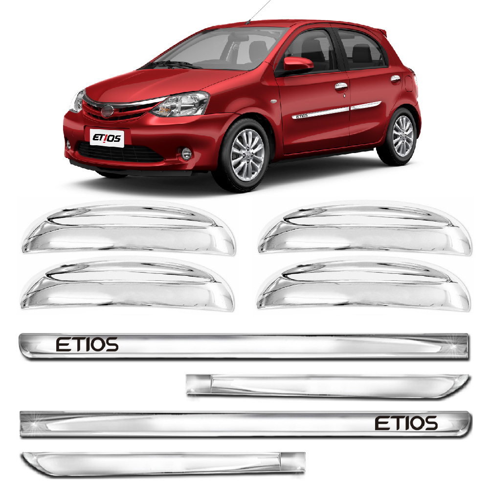 Kit Apliques Cromados Maçanetas e Friso Lateral P/ Toyota Etios 14 2015 16 17 18 19 20 21