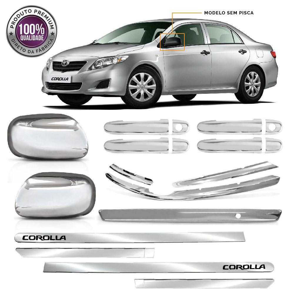 Kit Premium Apliques Cromados P/ Toyota Corolla 06 07 08 09 2010 11 12 13 S/ Pisca