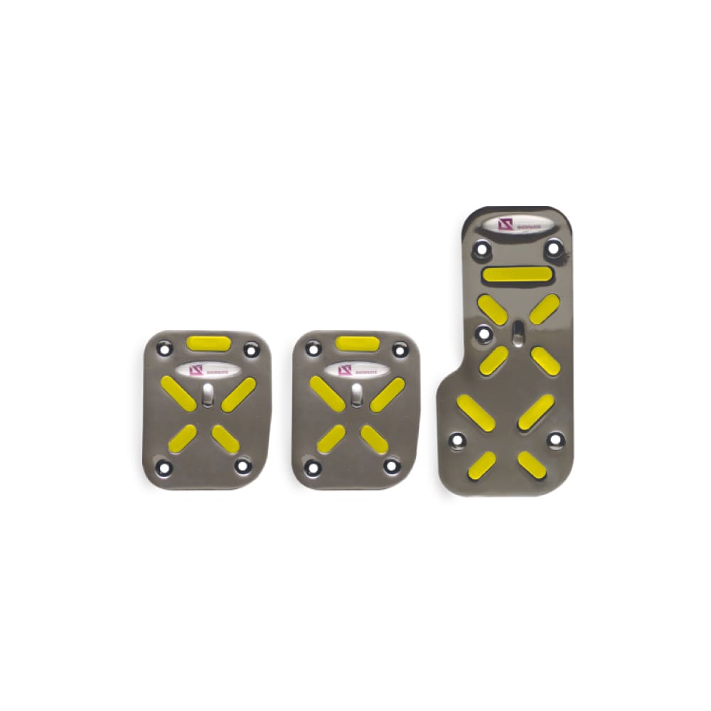 Kit de Apliques para Pedal Carro em Alumínio Cromado com Borracha Amarela em X 3 Peças