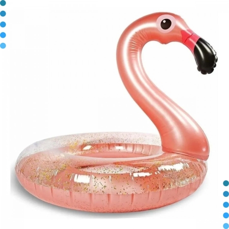 Boia Flamingo Rosé Com Glitter Gigante Piscina Inflável 120cm
