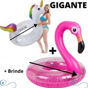 Kit Boia Unicórnio e Flamingo Adulto gigante piscina inflável 120cm