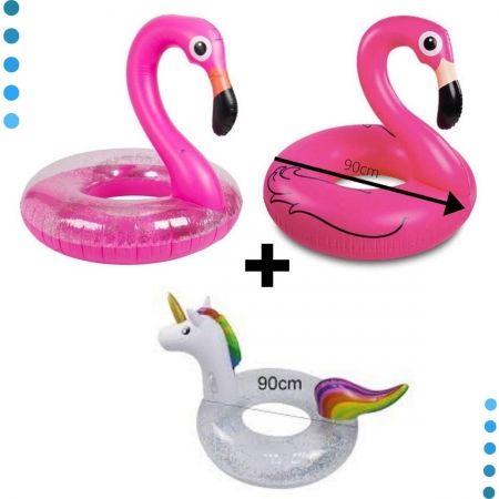 Kit Boias Unicórnio e flamingo 90cm grande com 3 verão piscina