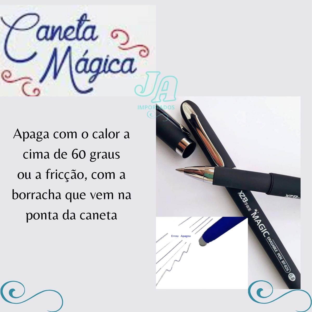caneta que apaga caneta apagável Magic escrita 0.8 c/6un - J.A Importados
