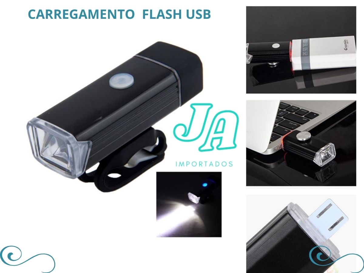 Farol lanterna led para bicicleta luz forte recarregável usb - J.A Importados