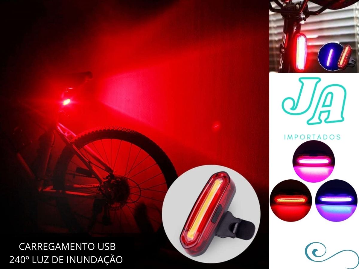 Lanterna Traseira Bike Usb 3 cores luz forte 120 lumens - J.A Importados