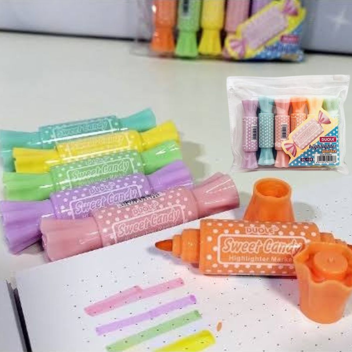 Marca Texto  Bala Kawaii Pastel Duplo Candy Fofo kit 06un - J.A Importados