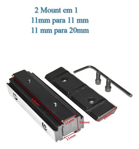 Mount Adaptador Trilho em Metal Elevador com Base 11mm Para Elevação 20mm Ou 11mm