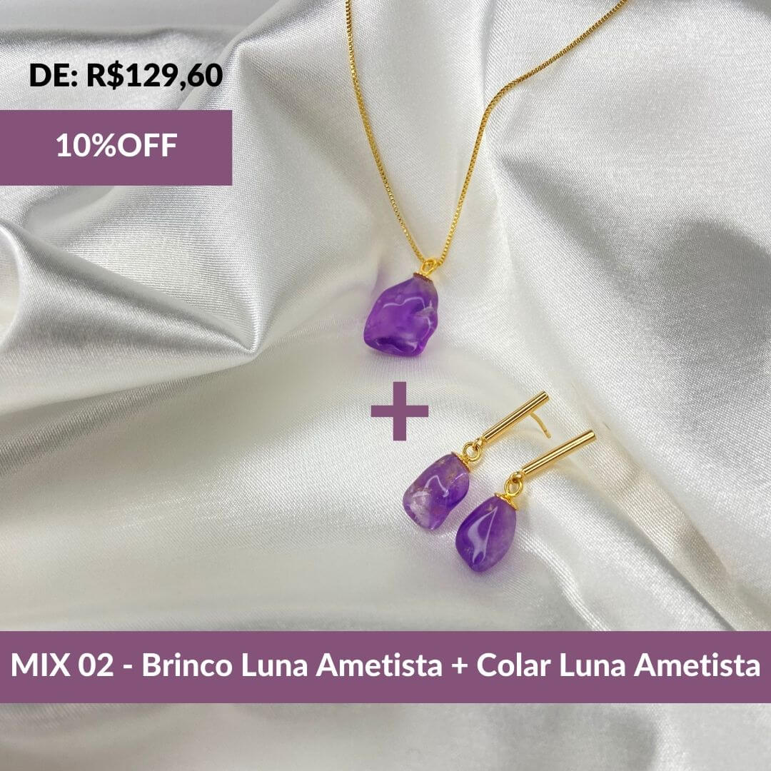 MIX 02 - Brinco Luna Ametista + Colar Luna Ametista