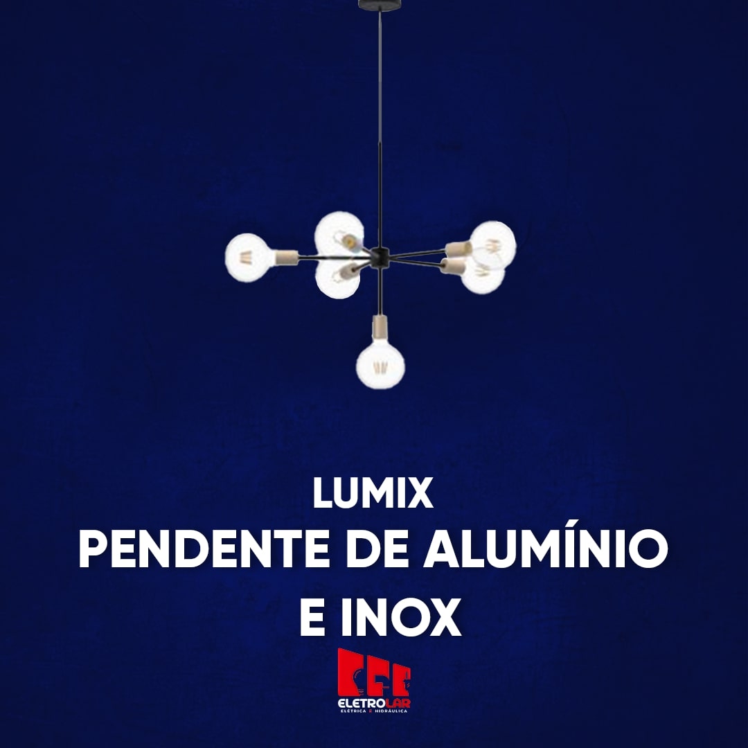 LUMIX PENDENTE PENDENTE DE ALUMINIO E INOX 6XE-27 PRETO-DOURADO (LN1006.6)