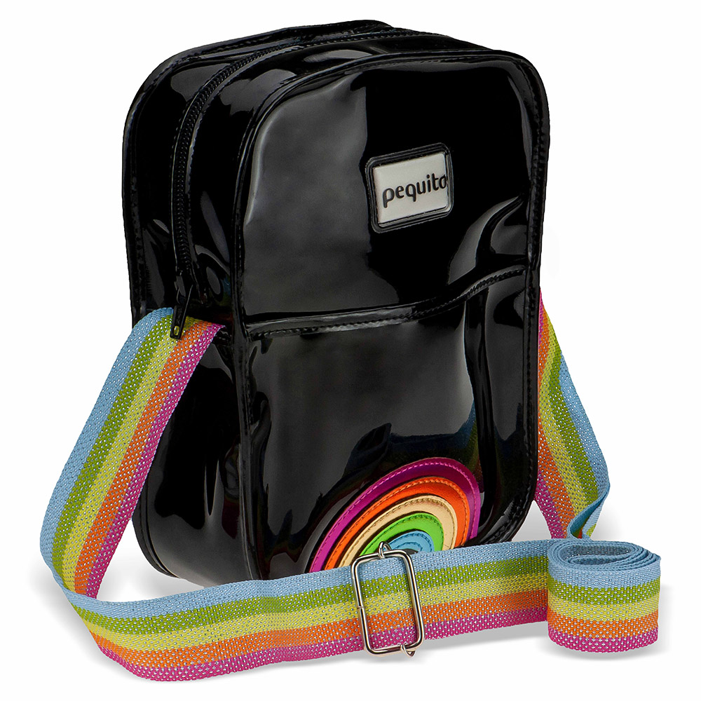 Bolsa Shoulder Bag Transversal Ajustável Arco-Íris Preta