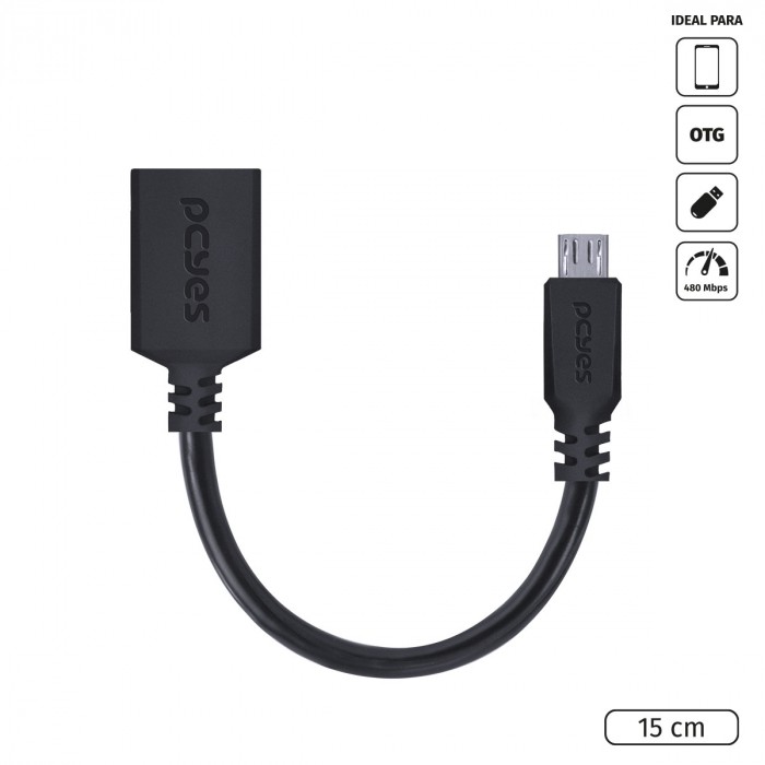 ADAPTADOR OTG MICRO USB PARA USB 2.0 15CM PRETO CONEXAO COM CELULARES SMARTPHONES TABLETS - PAMUP-15