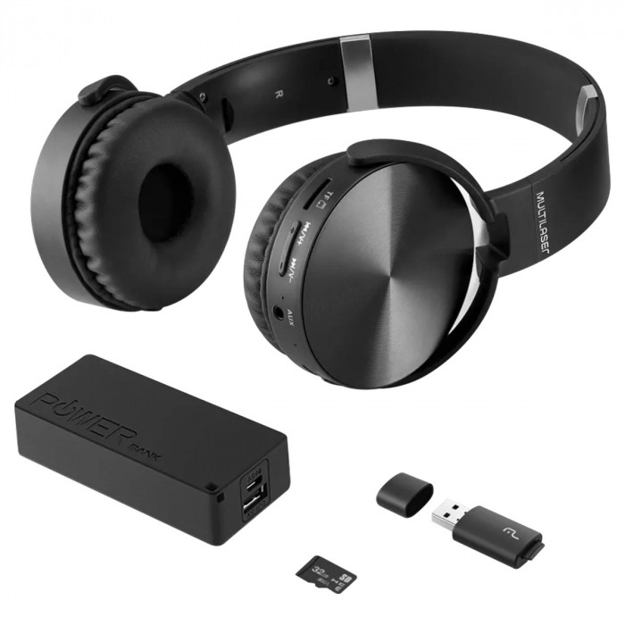 Kit Music Play Headphone Bluetooth SD/AUX/FM + Power Bank 4000 mAh + Leitor USB + Micro SD 32GB C10 - MC250