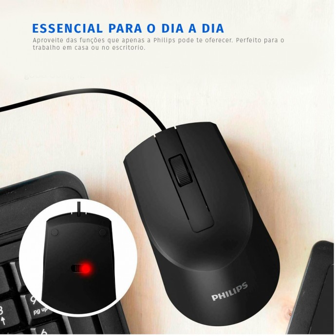Mouse Com Fio USB Óptico 1000DPI Philips - M104 / SPK7104