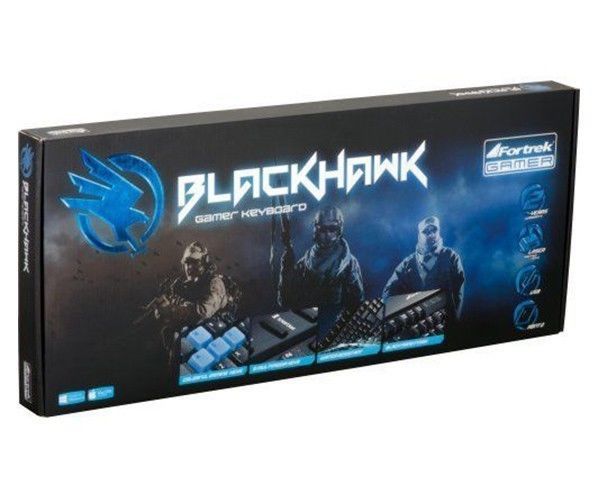 Teclado Gamer Multimídia BLACK HAWK GK-702 Preto/Azul FORTREK