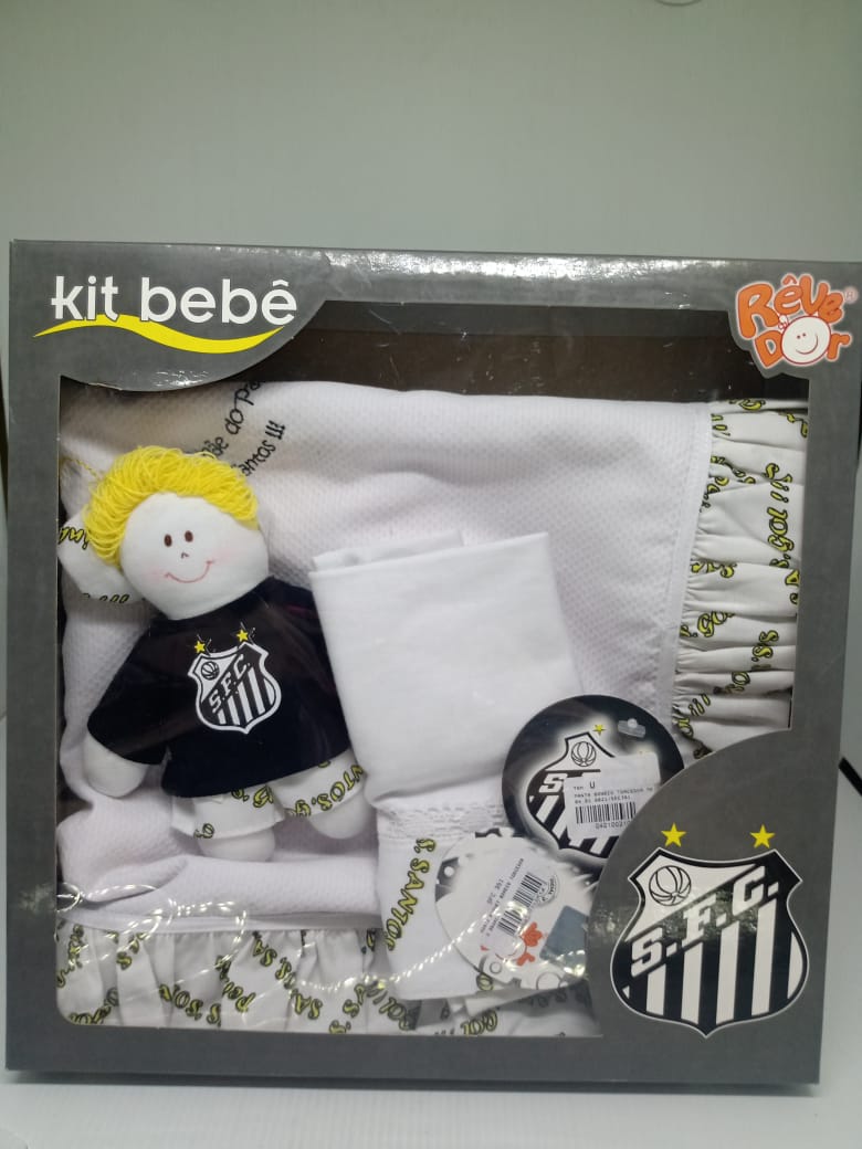 Kit Santos menino manta + toalha de boca + boneco torcedor REVEDOR