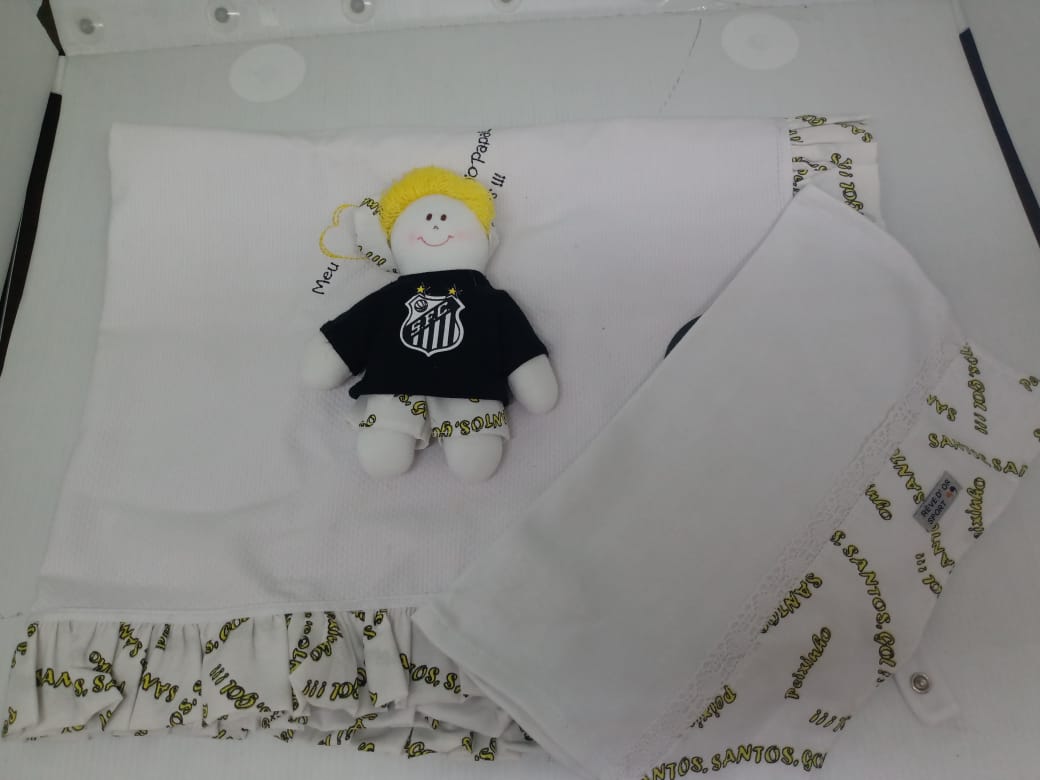 Kit Santos menino manta + toalha de boca + boneco torcedor REVEDOR