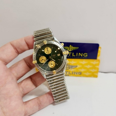 Breitling Chronomat Ouro &amp; Aço 40mm Green Dial Automático Completo