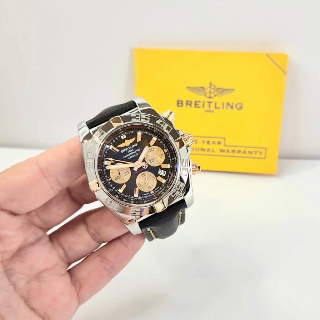 Breitling Chronomat B01 Ouro Rosé & Aço Brown Dial 44mm Completo