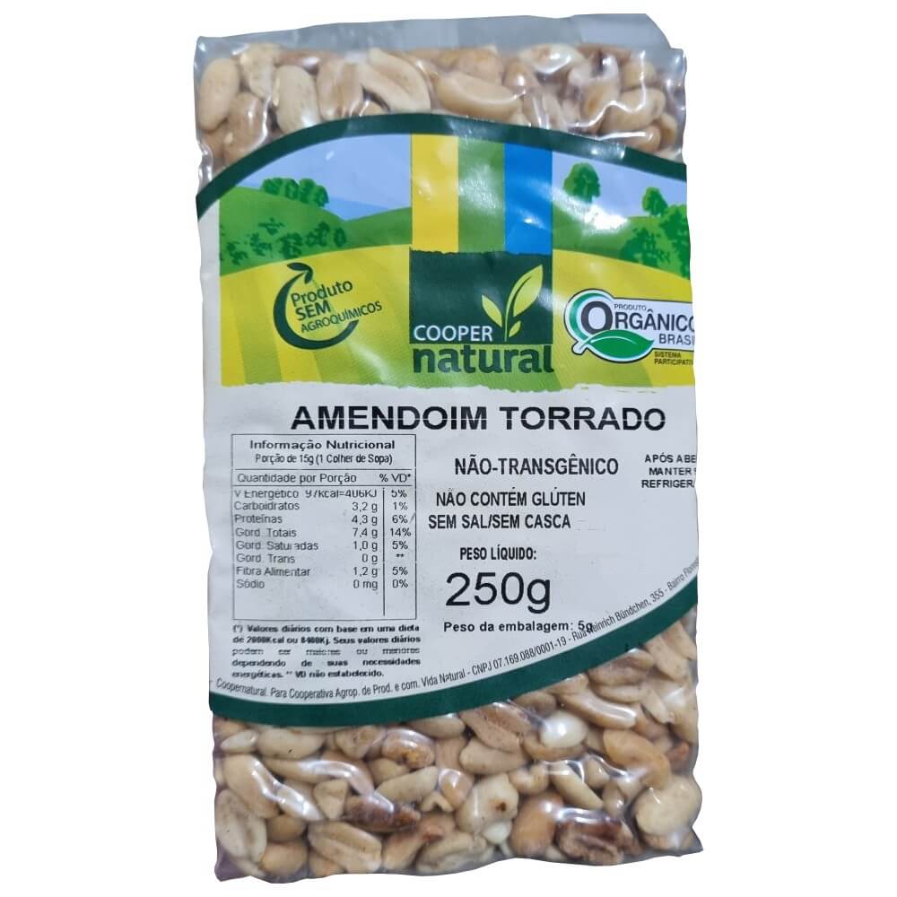 Amendoim Orgânico Torrado Sem Sal e Sem Casca 250g - Coopernatural