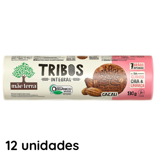 Biscoito Tribos Cacau Orgânico e Integral 130g - Mãe Terra (Kit com 12)