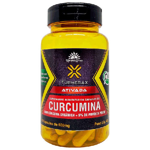 Cápsulas de Cúrcuma Ativada com Pimenta Preta Curcumina Orgânica Turmerax 60 caps de 600mg - Kampo de Ervas (Kit com 2)