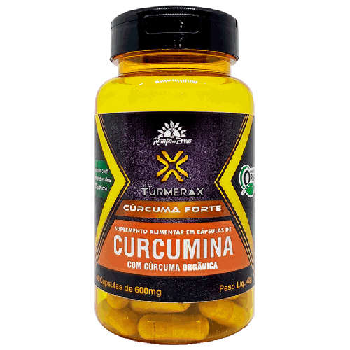 Cápsulas de Cúrcuma Forte Curcumina Orgânica Turmerax 60 caps de 600mg - Kampo de Ervas (Kit com 2)