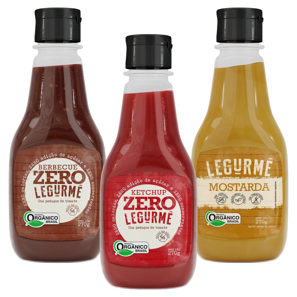 Kit Lanche Zero Molhos Orgânicos Legurmê - Ketchup, Mostarda e Barbecue