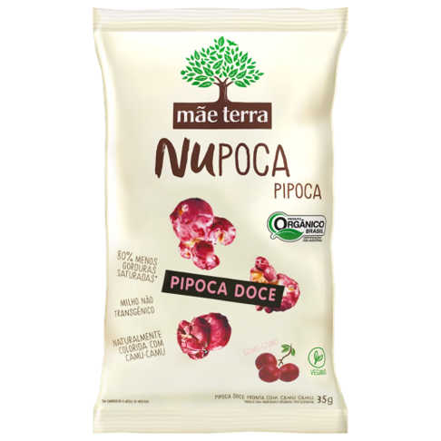 NuPoca Pipoca Doce Orgânica Pronta Rosa 35g - Mãe Terra (Kit com 12)