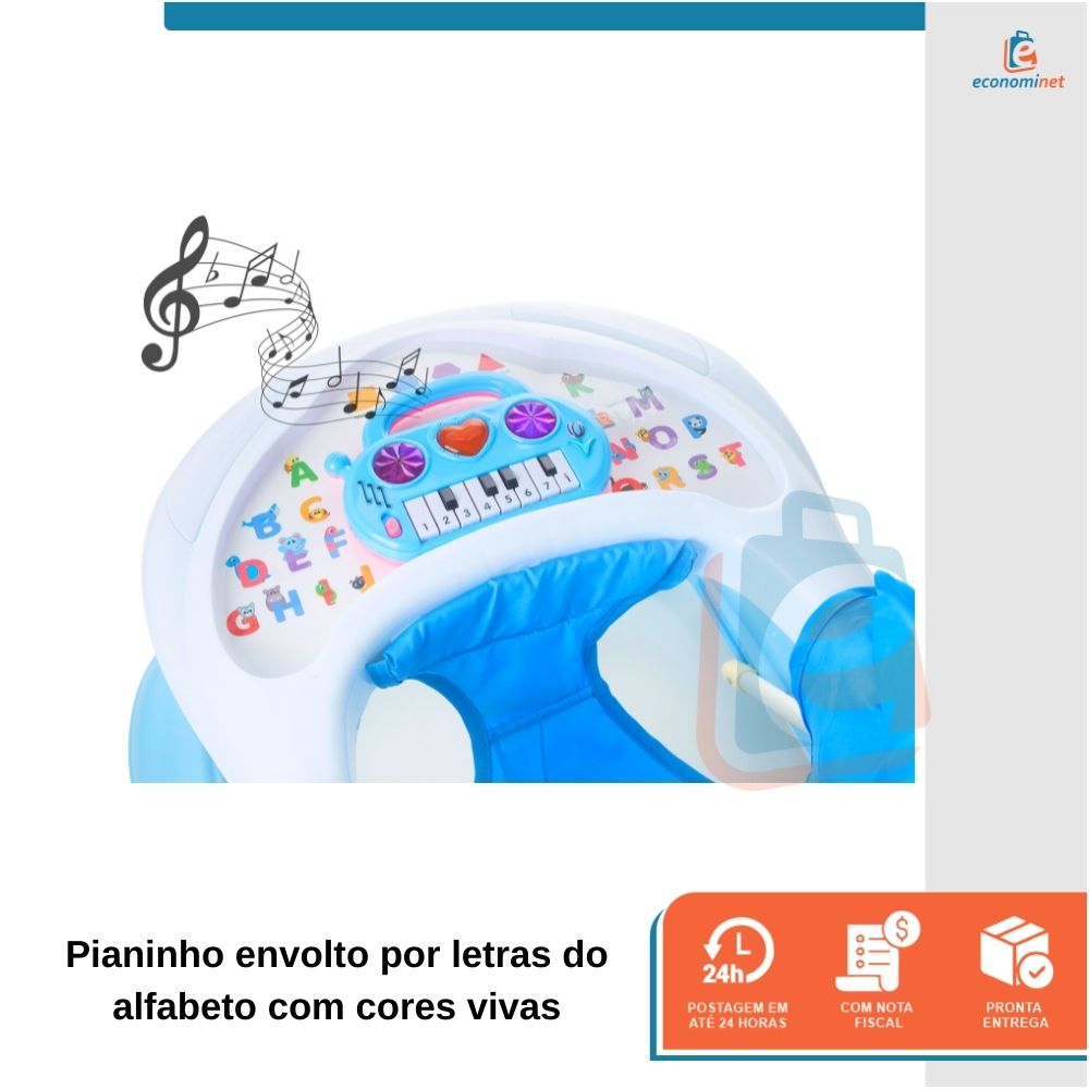 Andador Infantil Didático Interativo Atividades Musical Pianinho Baby Style - Azul