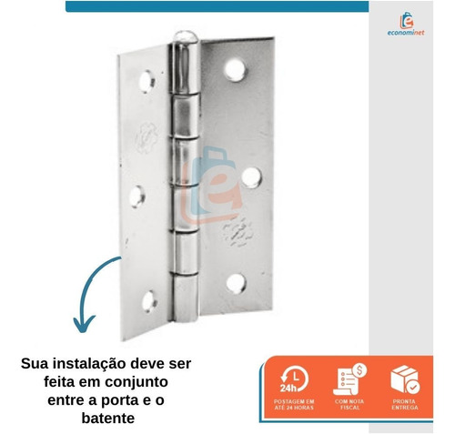 Kit 12 Dobradiças Silvana Ferro Polido Para Porta e Janela 2.1/2"