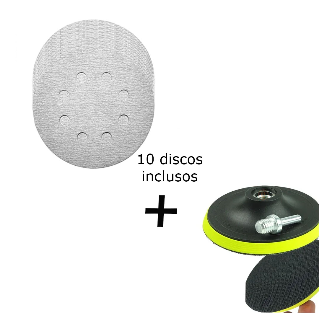 Kit Base Disco de Lixa Velcro com 10 Disco de Lixa Branco 150mm Grão 220