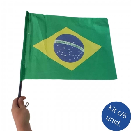 Bandeira do Brasil Tecido Para Carro c/ Haste 30x40cm Kit c/6 unid.