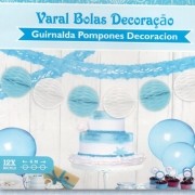 Guirlanda Decorativa Bolas Favo de Abelha Azul /Bco c/4 metros