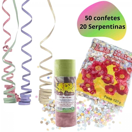 Kit Carnaval com 50 Confetes 100g + 20 Serpentinas (c/20 rolinhos)