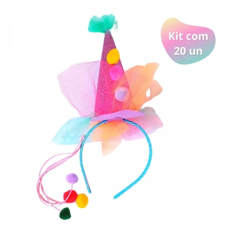Tiara Carnaval Palhacinha Cone Adulto e Infantil Kit c/20
