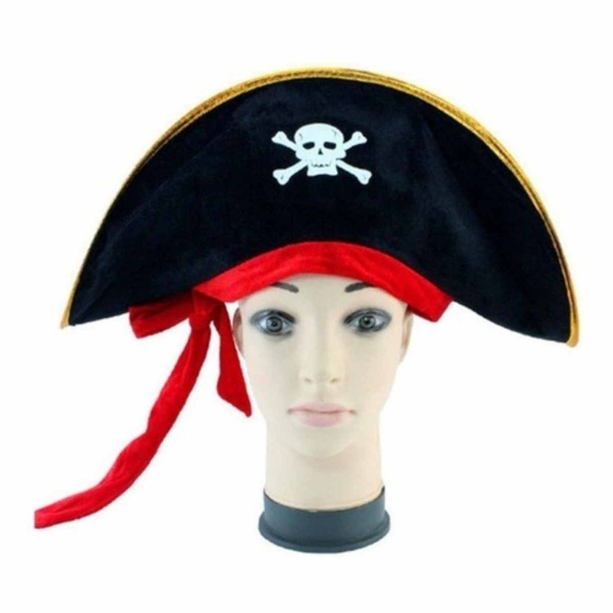 Chapéu Pirata Veludo com Fita Vermelha