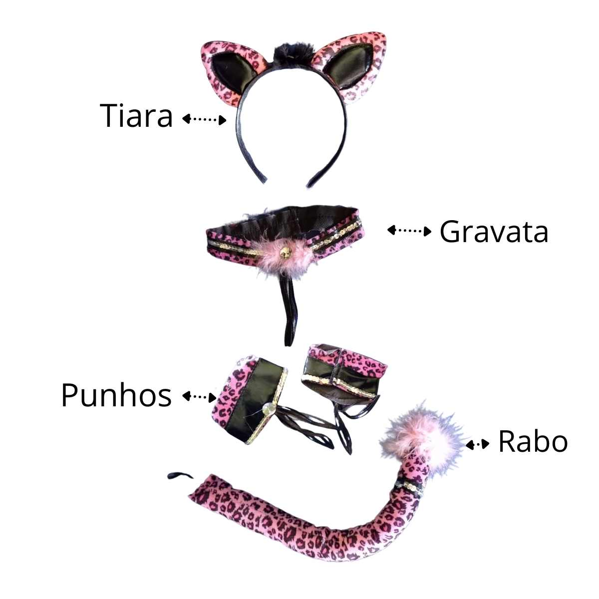 Kit Animal Luxo (Tiara,Rabo,Gravata,Punho)