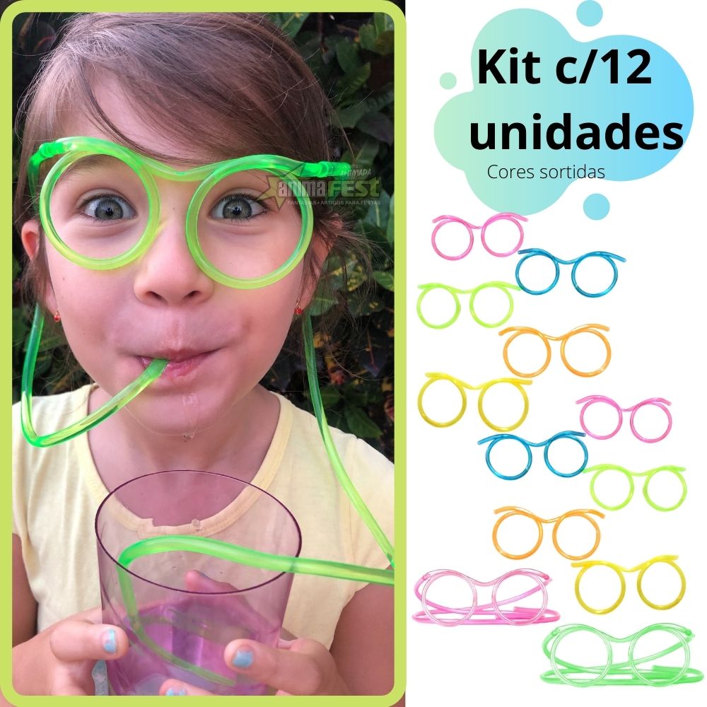 Óculos Canudo Divertido Reutilizável Chaves KIT c/12