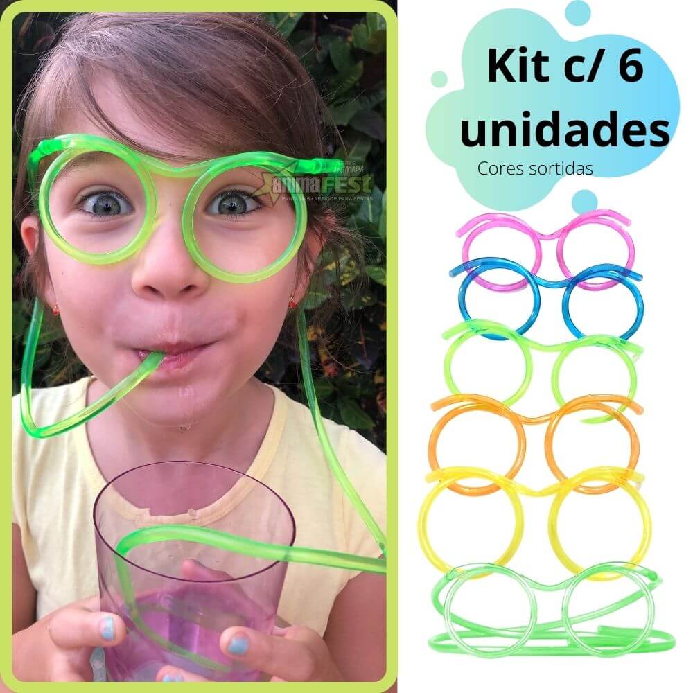 Óculos Canudo Divertido Reutilizável Chaves KIT c/6