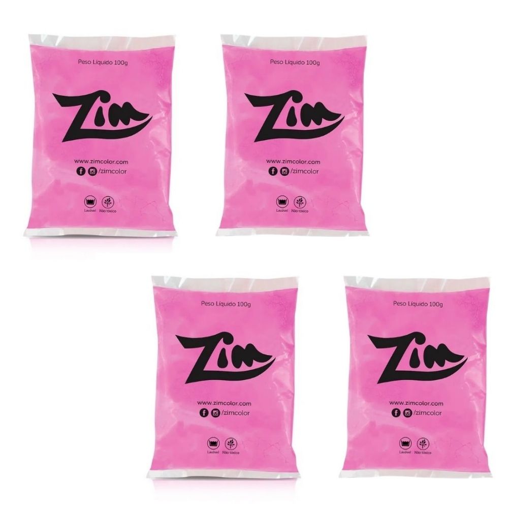 Pó Colorido Zim Color para Chá de Revelação c/ 4 pacotes Rosa