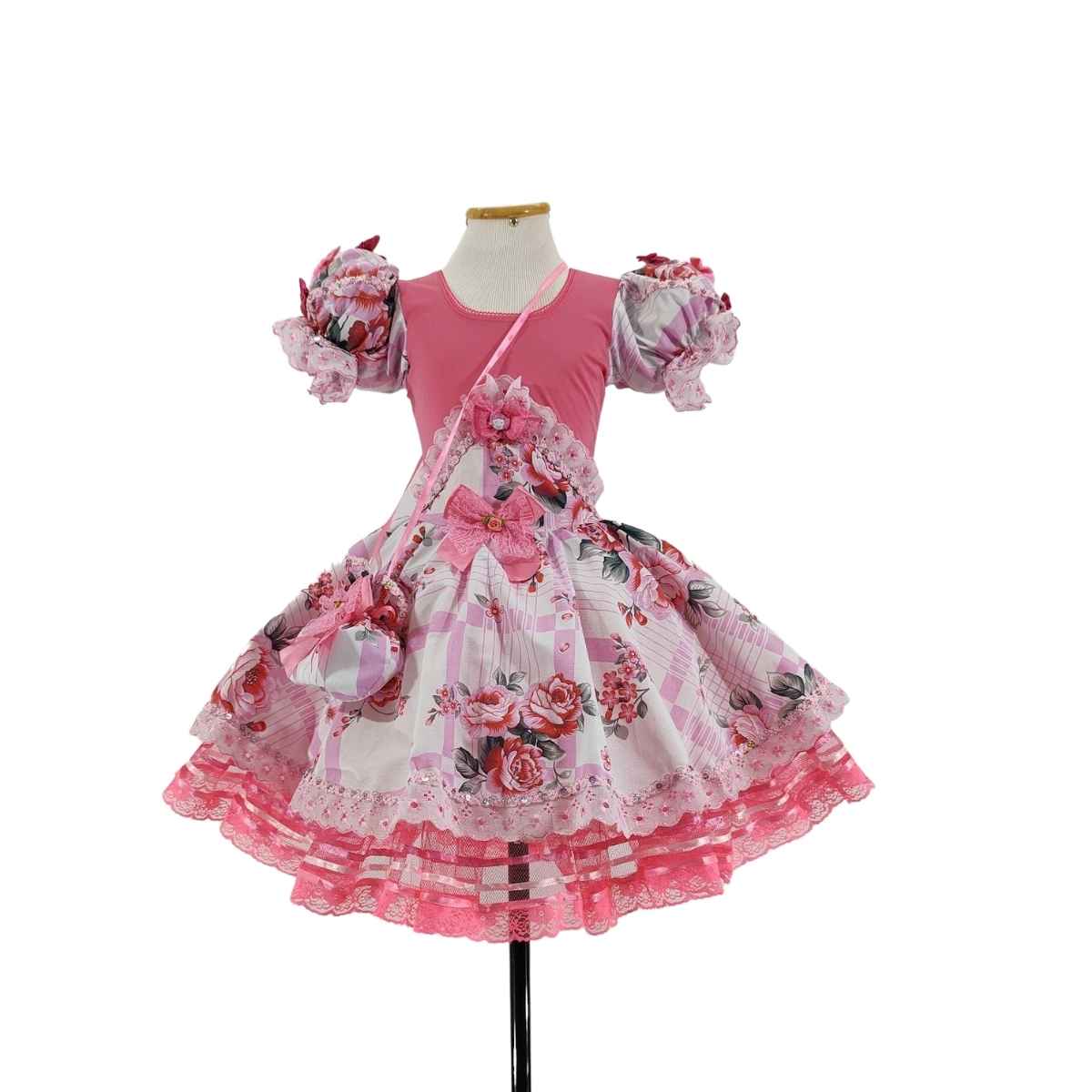 Vestido junino Capitu Rosa Luxo Infantil