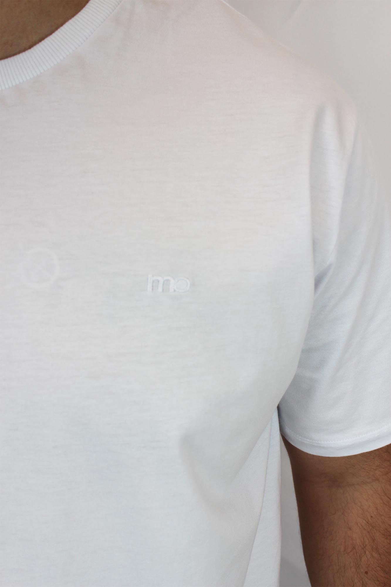 Camiseta Básica Lisa Bordado Masculina - Branca